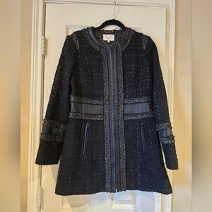 LAUNDRY BY SHELLI SEGAL BLACK BOUCLE TEXTURED FAUX LEATHER TRIM JACKET - M